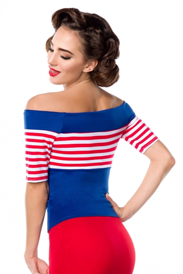 Vintage gestreepte top blauw-rood